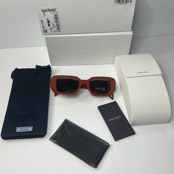Auth - NEW Prada PR17WS 12N5S0 Orange Black Dark Grey Rectangle Unisex Sunglass… - Picture 11 of 15